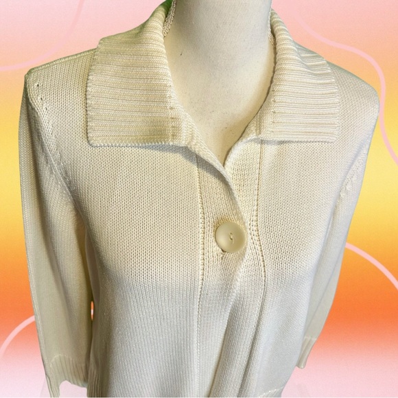 Talbot’s Cream Made in Italy Cotton-Blend Single-Button Collared Cardigan Size M - Picture 4 of 14